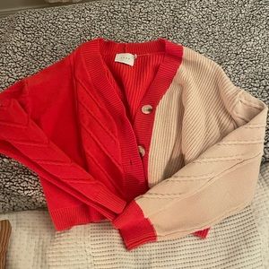 LUSH red / taupe button up cardigan